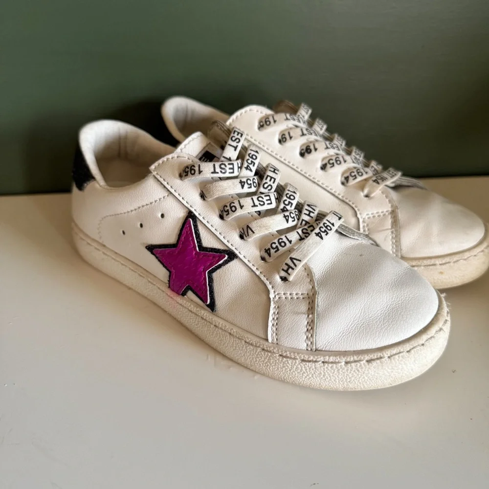 Vintage Havana Girls White Glitter Pink Star Sneakers | Size 1